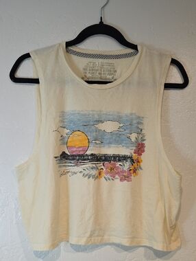 Volcom Cream Cropped Tank with Sunset & Floral Graphic